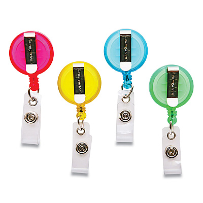 SICURIX ID Slide-Style Belt Clip Card Reels, 30" Extension, Round, Green/Light Blue/Pink/Yellow, 4/Pack (SRXBAU68894)