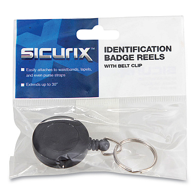 SICURIX ID Slide-Style Belt Clip Card Reels, 30" Extension, Round, Black (BAU68874)