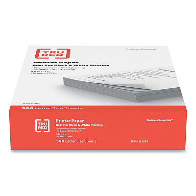 TRU RED Printer Paper, 92 Bright, 20 lb Bond Weight, 8.5 x 11, 500 Sheets/Ream (TUD135855)