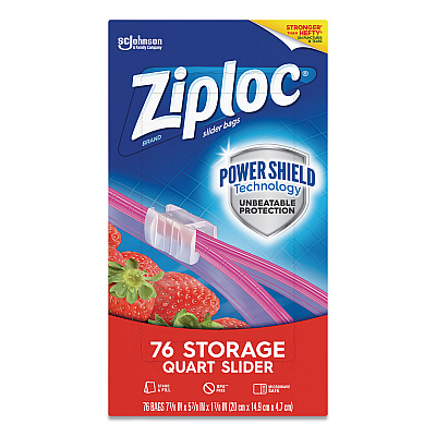 Ziploc Slider Storage Bags, Quart, 5.88" x 1.88" x 7.88", Clear, 76 Bags/Box, 9 Boxes/Carton (SJN316490)