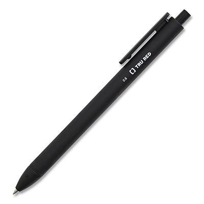 TRU RED Quick Dry Gel Pen, Retractable, Fine 0.5 mm, Black Ink, Black Barrel, Dozen (TUD24377042)