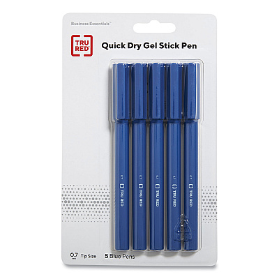 TRU RED Quick Dry Gel Pen, Stick, Medium 0.7 mm, Blue Ink, Blue Barrel, 5/Pack (TUD24377028)
