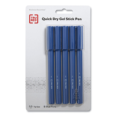 TRU RED Quick Dry Gel Pen, Stick, Fine 0.5 mm, Blue Ink, Blue Barrel, 5/Pack (TUD24377034)