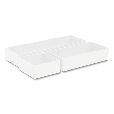 TRU RED Three-Piece Plastic Drawer Organizer, 3.23 x 3.23 x 1.47, 6.26 x 3.23 x 1.47, 9.5 x 3.23 x 1.47, White, 3/Set (TUD24380392)