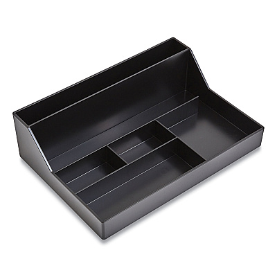 TRU RED Plastic Desktop Organizer, 6 Compartments, 6.81 x 9.84 x 2.75, Black (TUD24380402)
