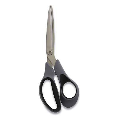 TRU RED Non-Stick Titanium-Coated Scissors, 8" Long, 3.86" Cut Length, Offset Gray/Black Handle, Gun-Metal Gray Blades (TUD24380498)