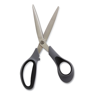 TRU RED Non-Stick Titanium-Coated Scissors, 8" Long, 3.86" Cut Length, Offset Gray/Black Handle, Gun-Metal Gray Blades (TUD24380498)