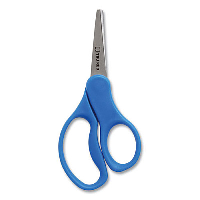 TRU RED Kids' Pointed Tip Stainless Steel Scissors, 5" Long, 2.05" Cut Length, Assorted Straight Handles, 12/Pack (TUD24380506)
