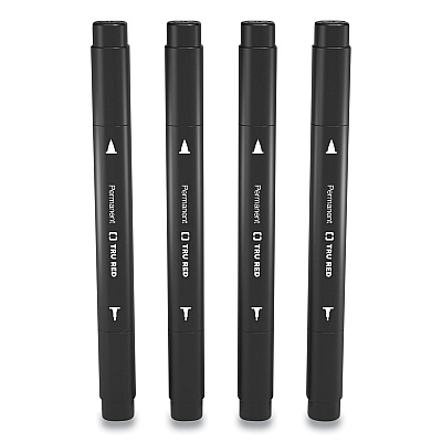 TRU RED Permanent Marker, Pen-Style Twin-Tip, Extra-Fine/Fine Bullet/Needle Tips, Black, 4/Pack (TUD24417735)