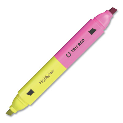 TRU RED Tank Style Twin Tip Highlighters, Assorted Ink Colors, Chisel Tip, Assorted Barrel Colors, 3/Pack (TUD24417737)