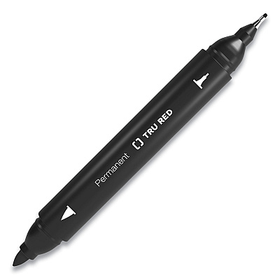 TRU RED Permanent Marker, Pen-Style Twin-Tip, Extra-Fine/Fine Bullet/Needle Tips, Black, 4/Pack (TUD24417735)