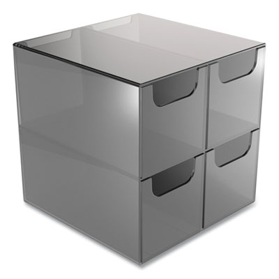 TRU RED Plastic Cube Desktop Organizer, 4 Compartments, 6 x 6 x 6, Smoke (TUD24418569)