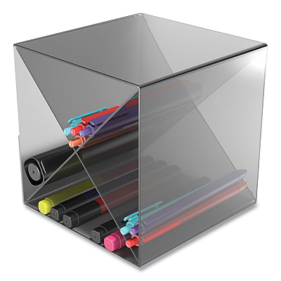TRU RED Plastic Cube-Shaped Desk Shelf, 4 Compartments, 6 x 6 x 6, Smoke (TUD24418571)