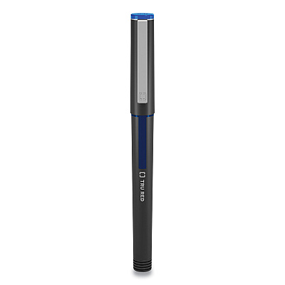 TRU RED Roller Ball Pen, Stick, Fine 0.5 mm, Blue Ink, Black/Blue/Clear Barrel, Dozen (TUD24419531)