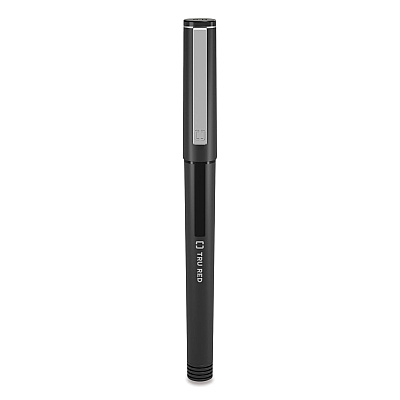 TRU RED Roller Ball Pen, Stick, Fine 0.5 mm, Black Ink, Black/Clear Barrel, Dozen (TUD24419532)