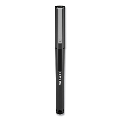 TRU RED Roller Ball Pen, Stick, Fine 0.5 mm Needle Tip, Black Ink, Black/Clear Barrel, Dozen (TUD24419533)