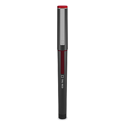 TRU RED Roller Ball Pen, Stick, Fine 0.5 mm, Red Ink, Black/Red/Clear Barrel, Dozen (TUD24419534)