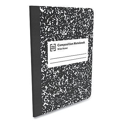 TRU RED Composition Notebook, Wide/Legal Rule, Black Marble Cover, (100) 9.75 x 7.5 Sheets, 4/Pack (TUD24422964)