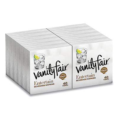 Vanity Fair Entertain Beverage Napkins, 2-Ply, 9.8 x 9.8, White, 40/Pack, 12 Packs/Carton (VTF35134)