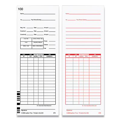 Time Clock Cards for Lathem Time 7000E/7500E, Two Sides, 3.38 x 8.78, 100/Pack (LTHE79100)