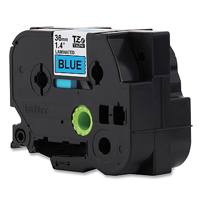 Brother TZe Standard Adhesive Laminated Labeling Tape, 1.4" x 26.2 ft, Black on Blue (TZE561CS)