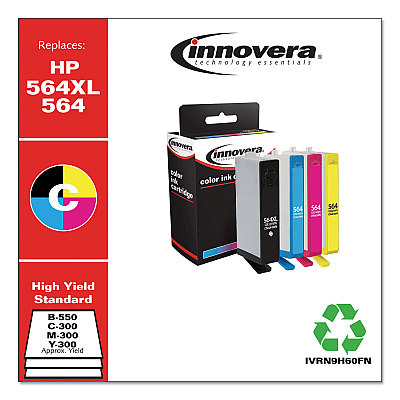 Innovera Remanufactured Black/Cyan/Magenta/Yellow Ink, Replacement for 564XL/564 (IVRN9H60FN), 550/300 Page-Yield