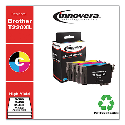 Innovera Remanuf. Black/Cyan/Magenta/Yellow Ink, Replacement f/T220XL (T220XL120/220/320/420), 500/450 Page-Yield (IVRT220XLBCS)