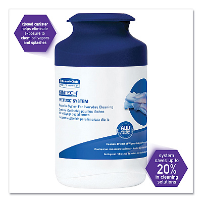 Kimtech WetTask System Prep Wipers for Bleach/Disinfectants/Sanitizers Hygienic Enclosed System Refills, w/Canister, 55/Rl,12 Roll/Ct (KCC7732005)