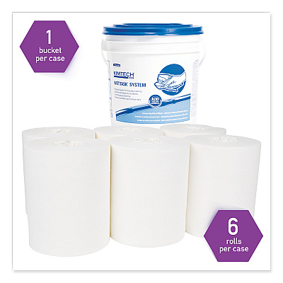 WypAll Power Clean Wipers for Disinfectants, Sanitizers,Solvents WetTask Customizable Wet Wipe System, 140/Roll, 6 Rolls/1 Bucket/CT (KCC0621102)