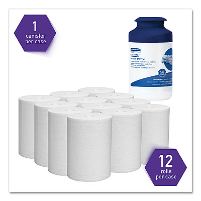 Kimtech WetTask System Prep Wipers for Bleach/Disinfectants/Sanitizers Hygienic Enclosed System Refills, w/Canister, 55/Rl,12 Roll/Ct (KCC7732005)