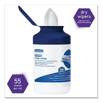 Kimtech WetTask System Prep Wipers for Bleach/Disinfectants/Sanitizers Hygienic Enclosed System Refills, w/Canister, 55/Rl,12 Roll/Ct (KCC7732005)