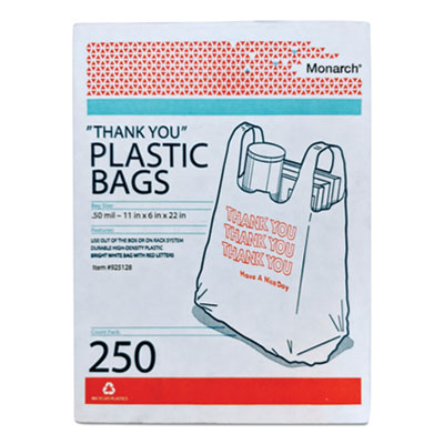 Monarch Plastic "Thank You - Have a Nice Day" Shopping Bags, 11.5" x 6.5" x 22", White, 250/Box (AVE925128)