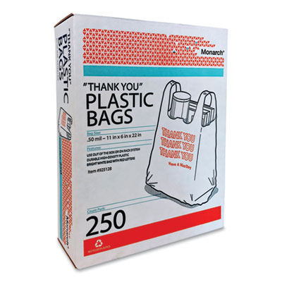 Monarch Plastic "Thank You - Have a Nice Day" Shopping Bags, 11.5" x 6.5" x 22", White, 250/Box (AVE925128)