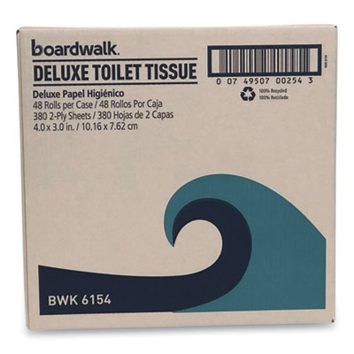 Boardwalk Deluxe Bathroom Tissue, Septic Safe, Embossed, 2-Ply, White, 380 Sheets/Roll, 48 Rolls/Carton (BWK6154)