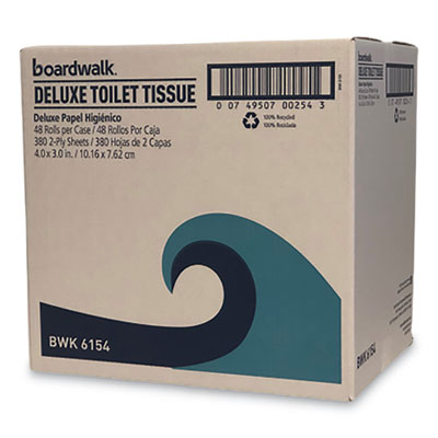 Boardwalk Deluxe Bathroom Tissue, Septic Safe, Embossed, 2-Ply, White, 380 Sheets/Roll, 48 Rolls/Carton (BWK6154)