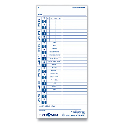 Time Clock Cards for Pyramid Technologies 3000, One Side, 4 x 9, 100/Pack (PTI3510010)