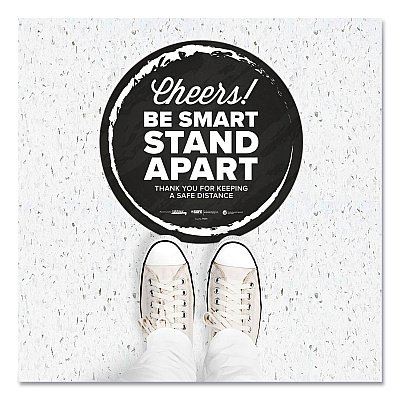 Tabbies BeSafe Messaging Floor Decals, Cheers;Be Smart Stand Apart;Thank You for Keeping A Safe Distance, 12" Dia, Black/White, 60/CT (TAB79185)
