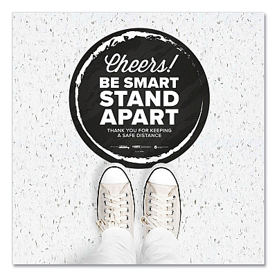 Tabbies BeSafe Messaging Floor Decals, Cheers;Be Smart Stand Apart;Thank You for Keeping A Safe Distance, 12" Dia, Black/White, 6/CT (TAB79085)