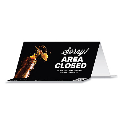 Tabbies BeSafe Messaging Table Top Tent Card, 8 x 3.87, Sorry! Area Closed Thank You For Keeping A Safe Distance, Black, 10/Pack (TAB79086)
