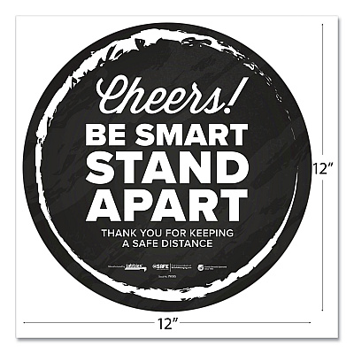 Tabbies BeSafe Messaging Floor Decals, Cheers;Be Smart Stand Apart;Thank You for Keeping A Safe Distance, 12" Dia, Black/White, 6/CT (TAB79085)