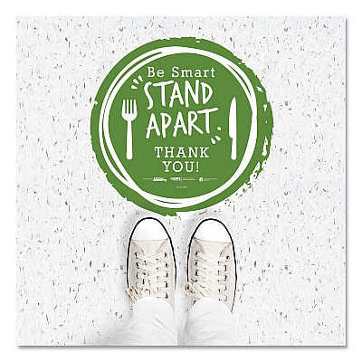 Tabbies BeSafe Messaging Floor Decals, Be Smart Stand Apart; Knife/Fork; Thank You, 12" Dia., Green/White, 60/Carton (TAB79161)