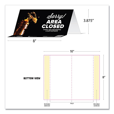 Tabbies BeSafe Messaging Table Top Tent Card, 8 x 3.87, Sorry! Area Closed Thank You For Keeping A Safe Distance, Black, 10/Pack (TAB79086)