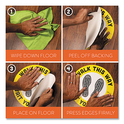 Tabbies BeSafe Messaging Floor Decals, Be Smart Stand Apart; Knife/Fork; Thank You, 12" Dia., Green/White, 60/Carton (TAB79161)