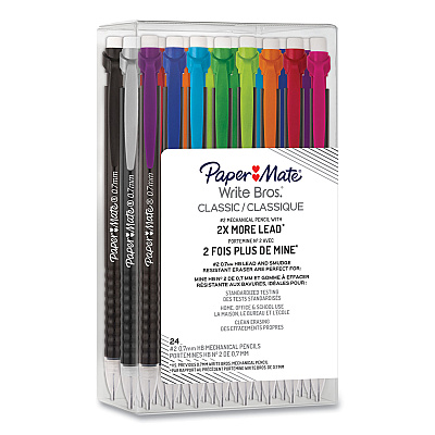 Paper Mate Write Bros Mechanical Pencil, 0.7 mm, HB (#2), Black Lead, Assorted Barrel Colors, 24/Pack (PAP2104212)