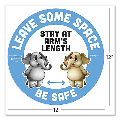 Tabbies BeSafe Messaging Education Floor Signs, Leave Some Space; Stay At Arms Length; Be Safe, 12" dia, White/Blue, 6/Pack (TAB29512)