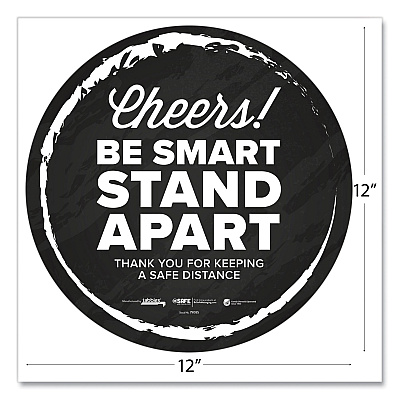 Tabbies BeSafe Messaging Floor Decals, Cheers;Be Smart Stand Apart;Thank You for Keeping A Safe Distance, 12" Dia, Black/White, 60/CT (TAB79185)