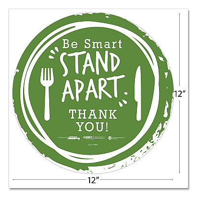 Tabbies BeSafe Messaging Floor Decals, Be Smart Stand Apart; Knife/Fork; Thank You, 12" Dia., Green/White, 60/Carton (TAB79161)