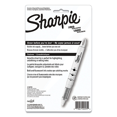 Sharpie Liquid Pen Style Highlighters, Assorted Ink Colors, Chisel Tip, Assorted Barrel Colors, 5/Set (SAN24575PP)