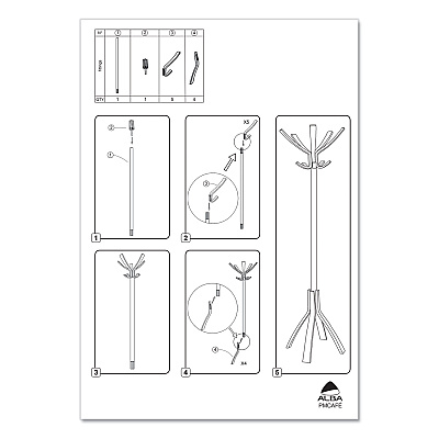 Alba Cafe Wood Coat Stand, Ten Peg/Five Hook, 21.67w x 21.67d x 69.33h, Espresso Brown (ABAPMCAFE)