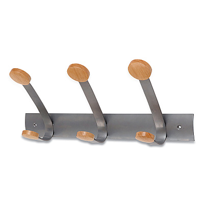 Alba Wooden Coat Hook, Three Wood Peg Wall Rack, Brown/Silver, 45 lb Capacity (ABAPMV3)